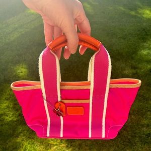 Bright Pink and Orange Coach Mini Tote Purse